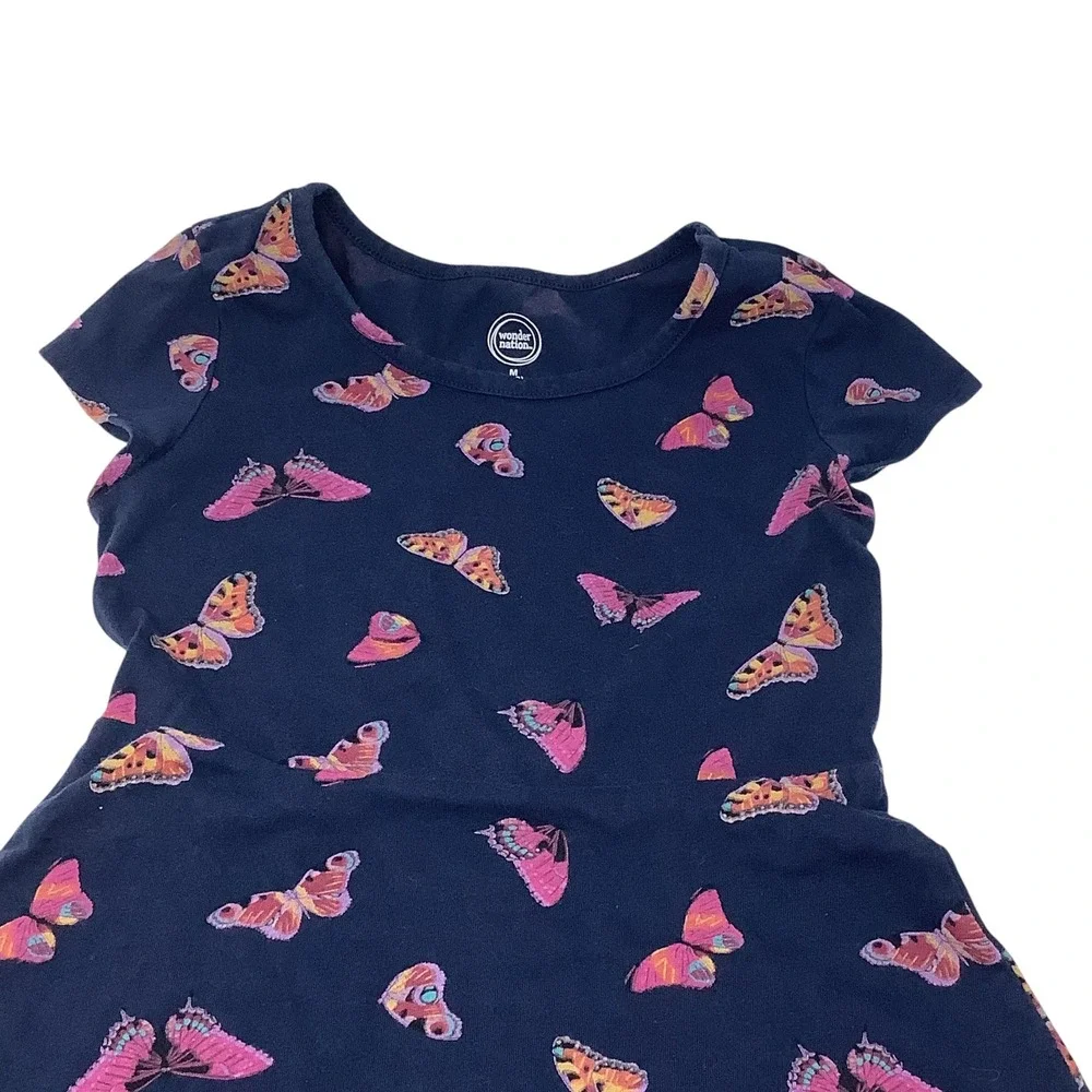 Wonder Nation Girls Short Sleeve Butterfly Print Dress M 7-8 Blue‎ Multicolor